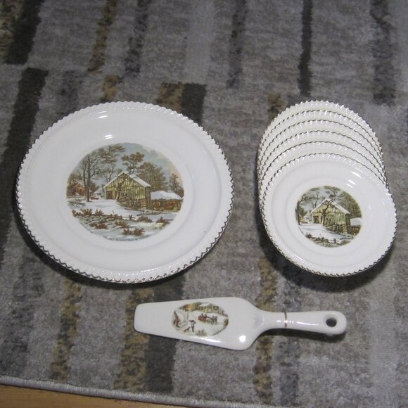 6 Currier and Ives “The Old Homestead In Winter" Collector Plates by Harkerware - Picture 1 of 7